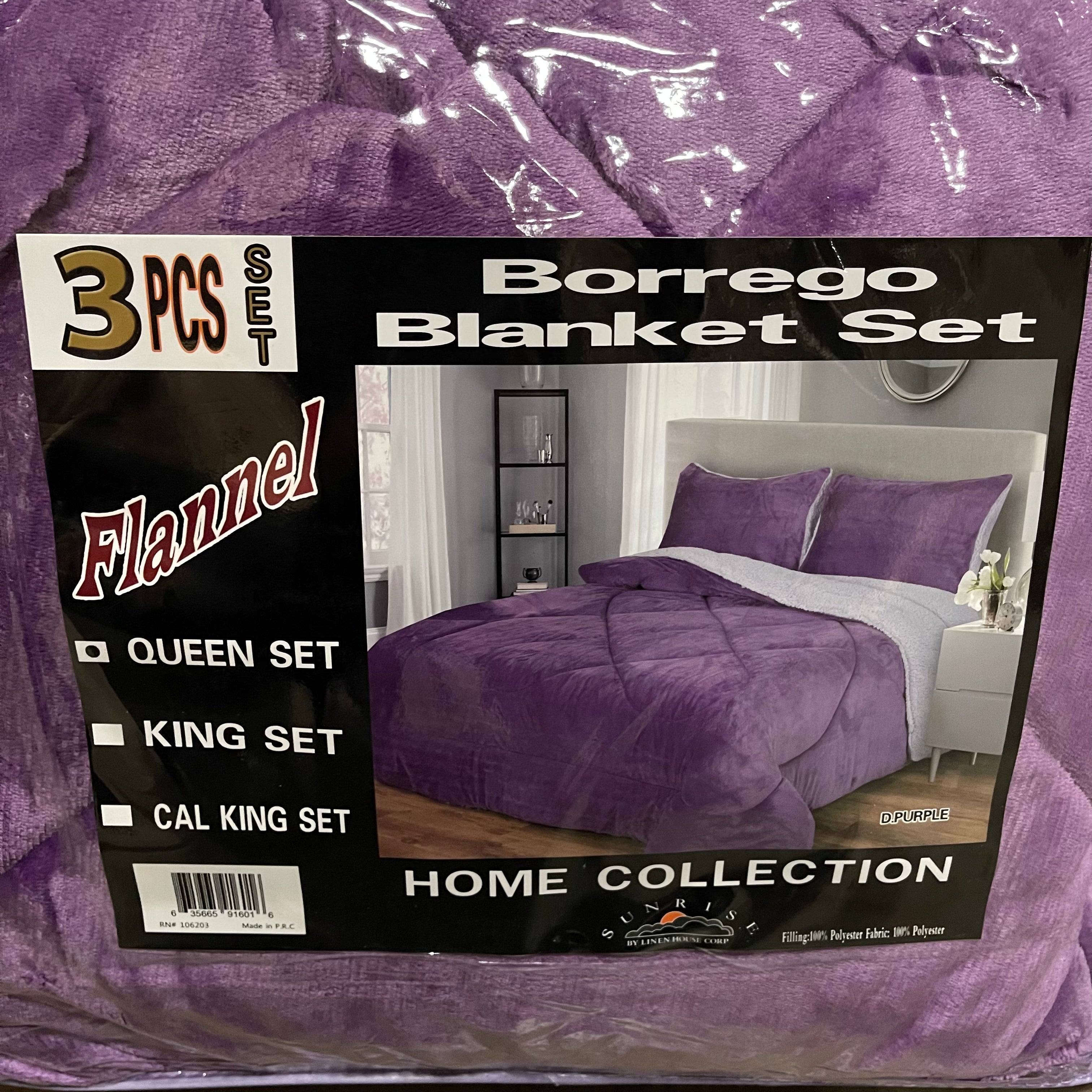 4510QPUR SOLID BORREGO BLANKET QUEEN SIZE PURPLE (7pcs) CK TRADING