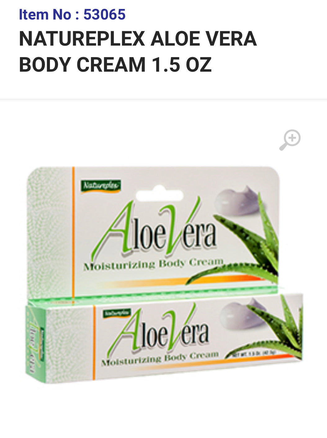 53065 NATUREPLEX ALOE VERA BODY CREAM 1.5 OZ CK TRADING